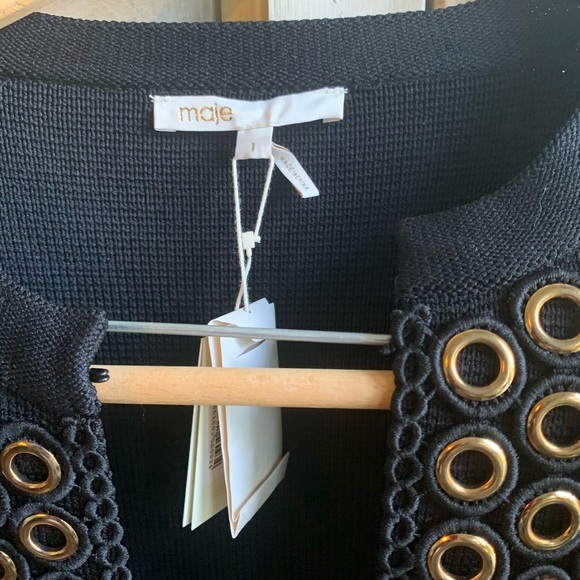 Maje Music Cropped Black Grommet Cardigan NWT - Picture 4 of 14